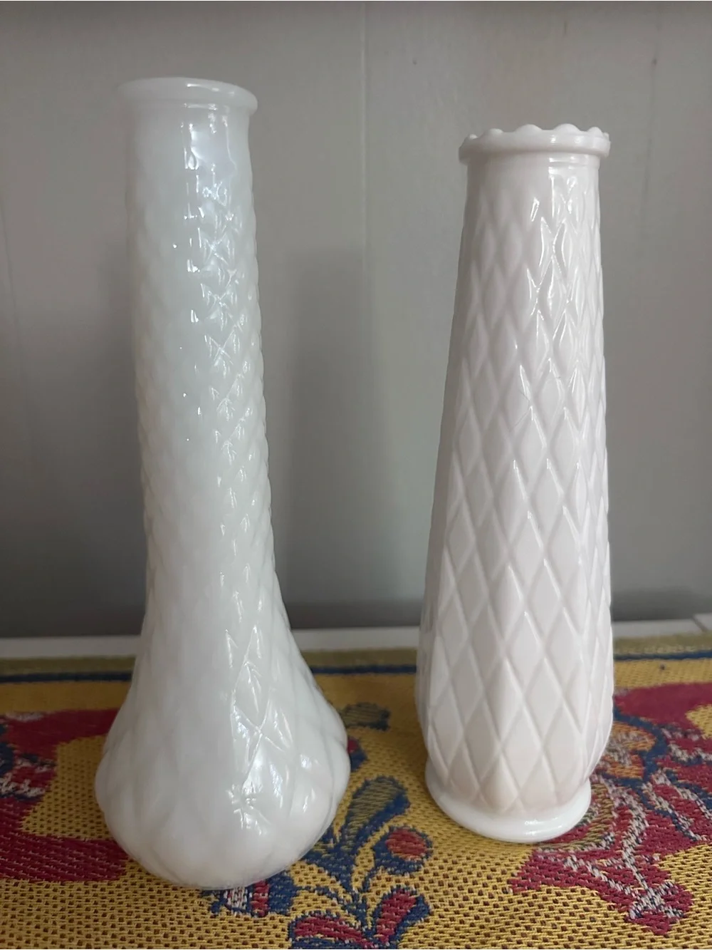 Pair Vintage Milk Glass Bud Vases - Excellent Condition